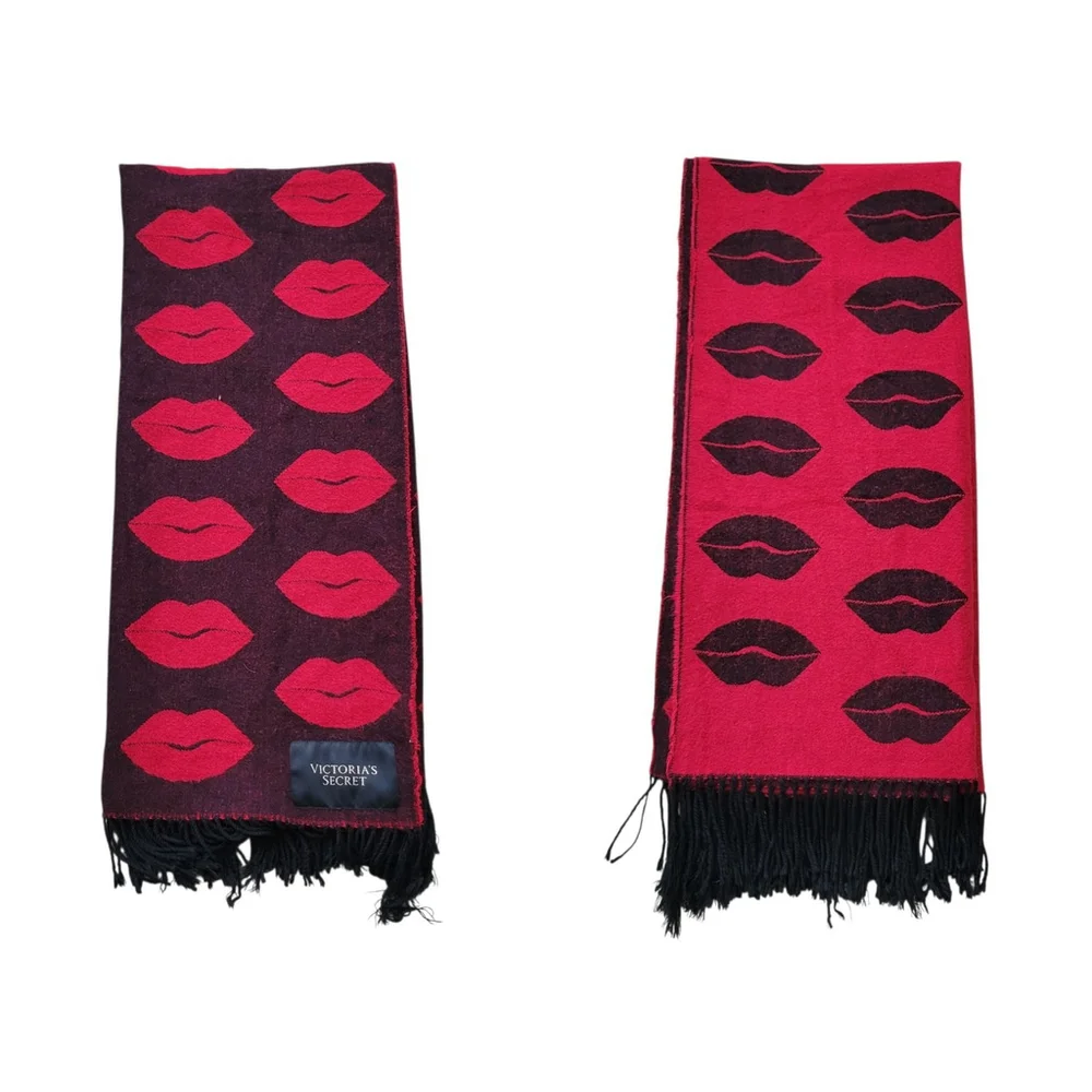 Victoria Secret Lips Print Throw Scarf Red Black 51